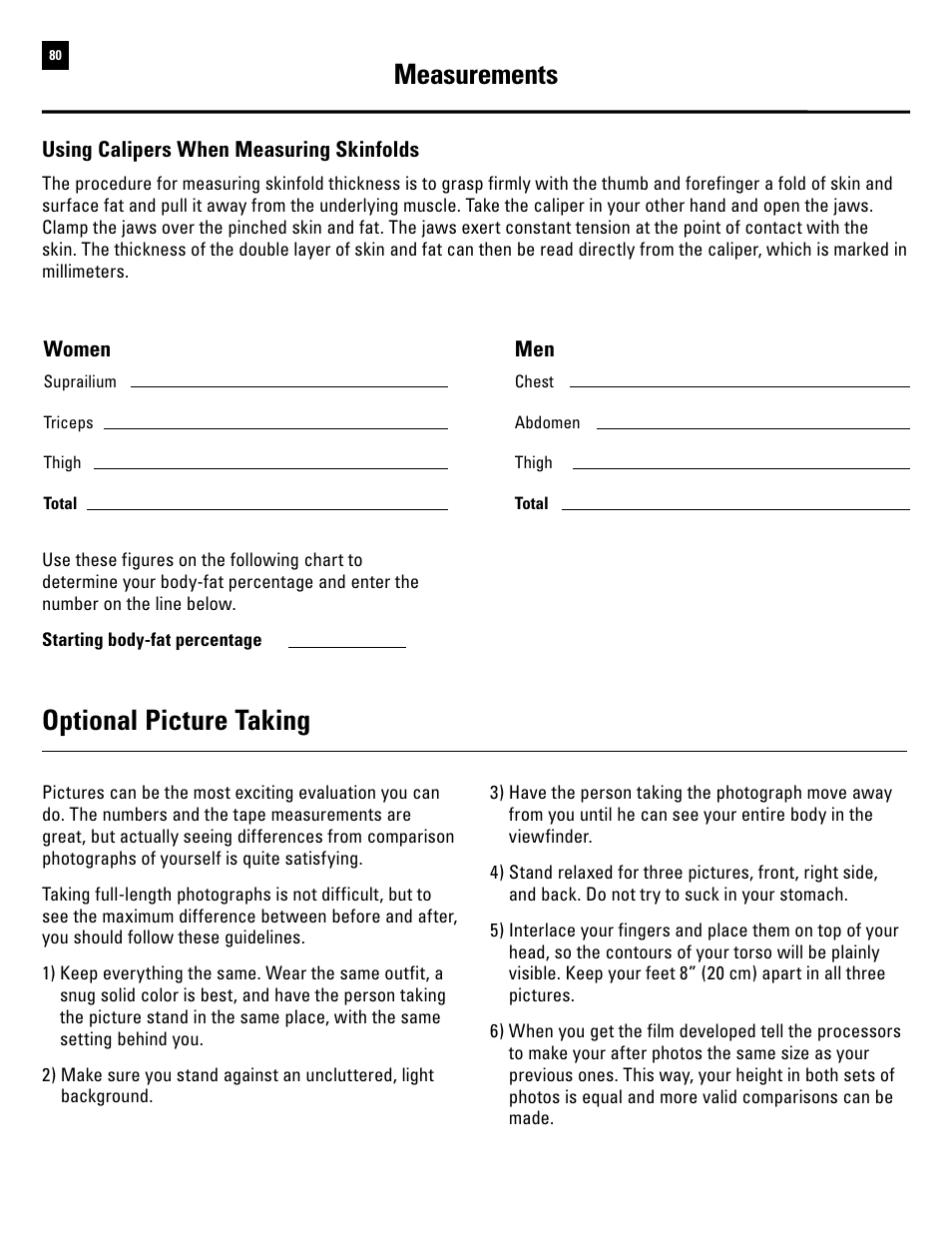 Optional picture taking, Measurements | Bowflex Revolution XP User Manual | Page 82 / 100