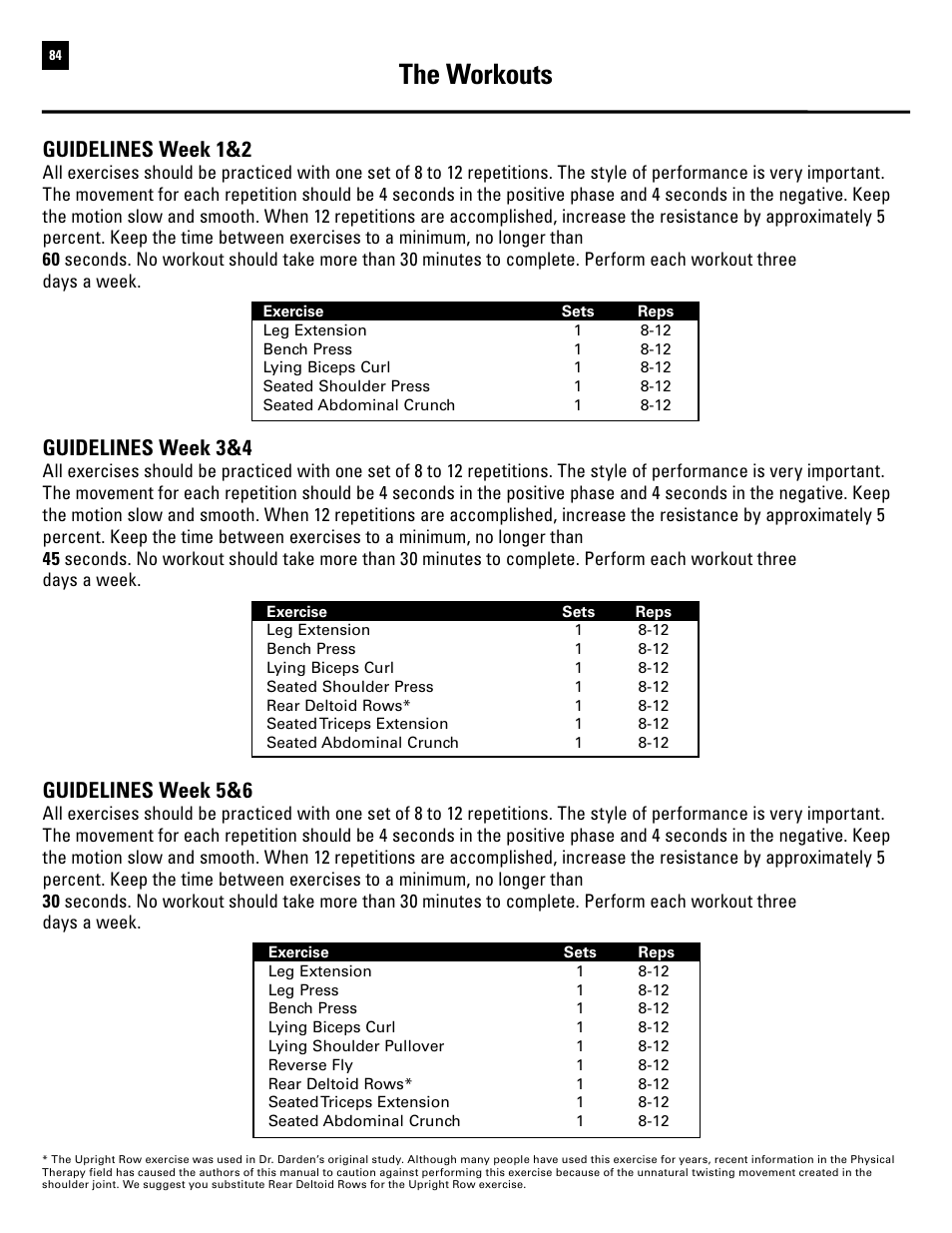 The workouts, Guidelines week 1&2, Guidelines week 3&4 | Guidelines week 5&6 | Bowflex Revolution XP User Manual | Page 86 / 100