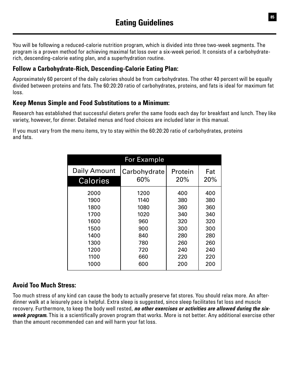 Eating guidelines, Calories | Bowflex Revolution XP User Manual | Page 87 / 100