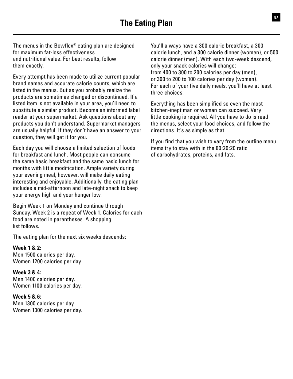 The eating plan | Bowflex Revolution XP User Manual | Page 89 / 100