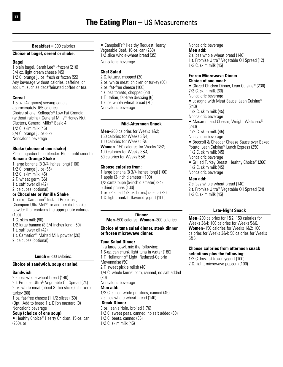 The eating plan, Us measurements | Bowflex Revolution XP User Manual | Page 90 / 100