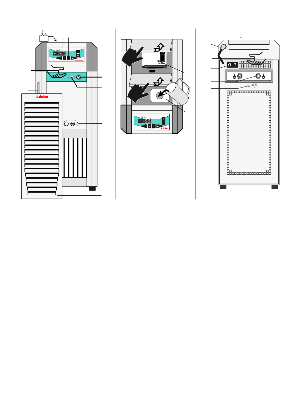 Operating controls and functional elements, Example: fl300 front view top view rear view | JULABO FL601 Recirculating Coolers User Manual | Page 24 / 48