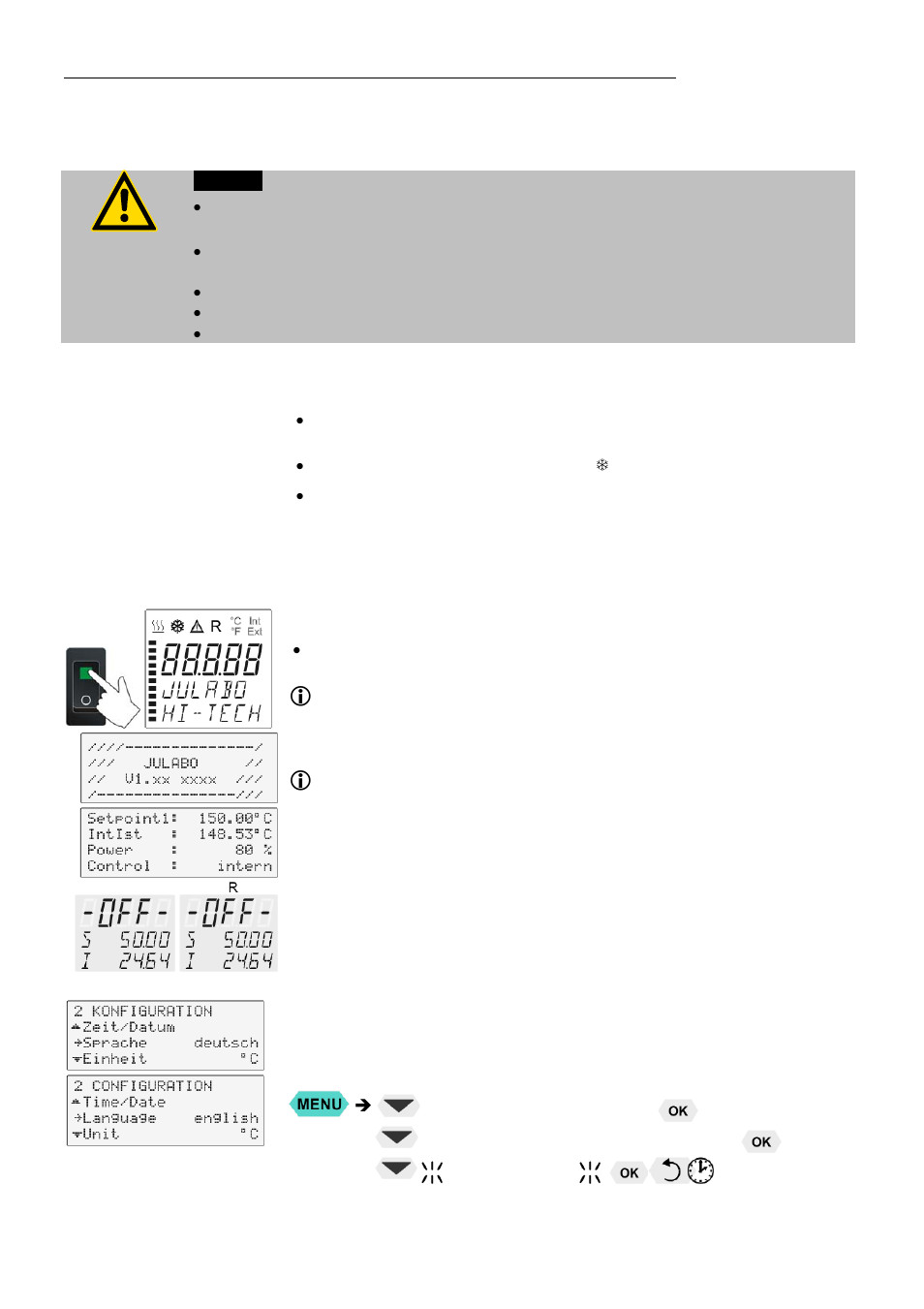 Operating procedures 6.1. power connection, Switching on / selecting the language | JULABO FK31-SL Calibration Baths User Manual | Page 22 / 88