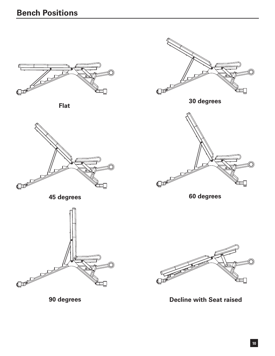 Bench positions | Bowflex SelectTech 5.1 Bench User Manual | Page 13 / 20