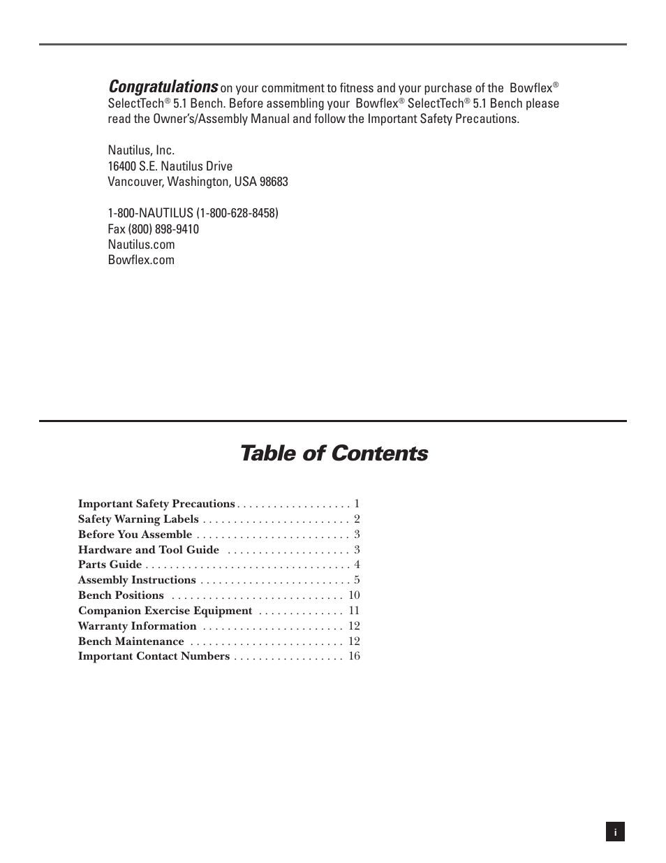 Bowflex SelectTech 5.1 Bench User Manual | Page 3 / 20