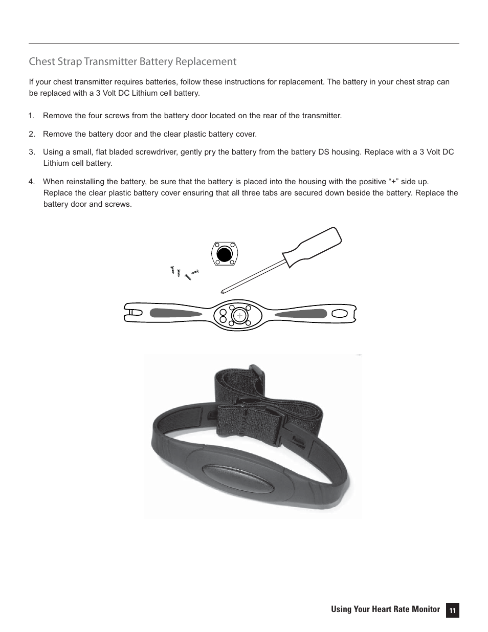 Chest strap transmitter battery replacement | Bowflex Treadmills 5 Series User Manual | Page 11 / 36