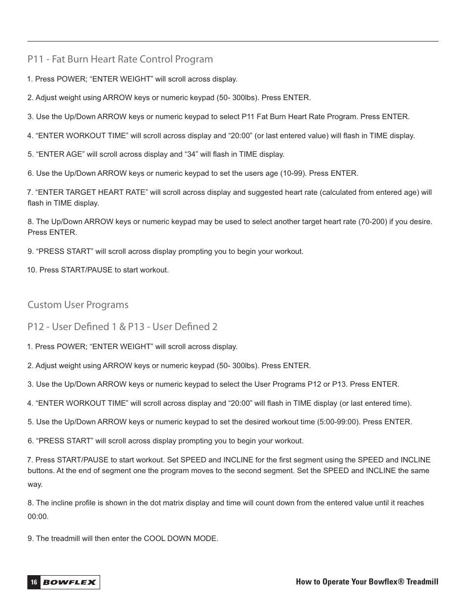 P11 - fat burn heart rate control program | Bowflex Treadmills 5 Series User Manual | Page 16 / 36