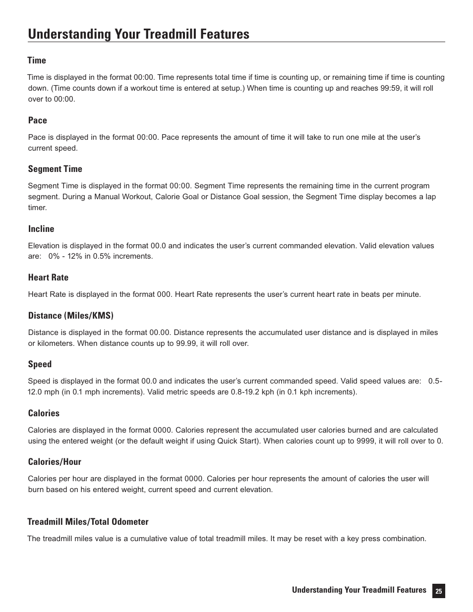 Understanding your treadmill features | Bowflex Treadmills 5 Series User Manual | Page 25 / 36