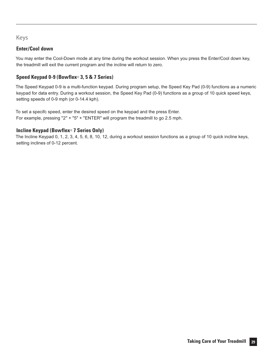 Keys | Bowflex Treadmills 5 Series User Manual | Page 29 / 36