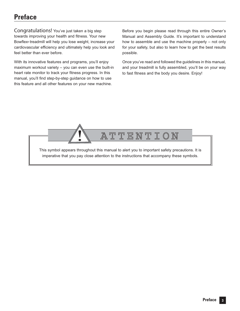 Preface | Bowflex Treadmills 5 Series User Manual | Page 3 / 36