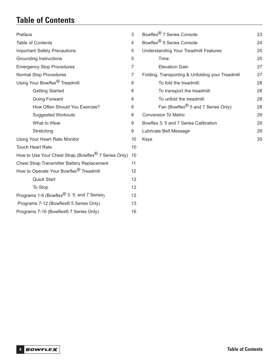 Bowflex Treadmills 5 Series User Manual | Page 4 / 36