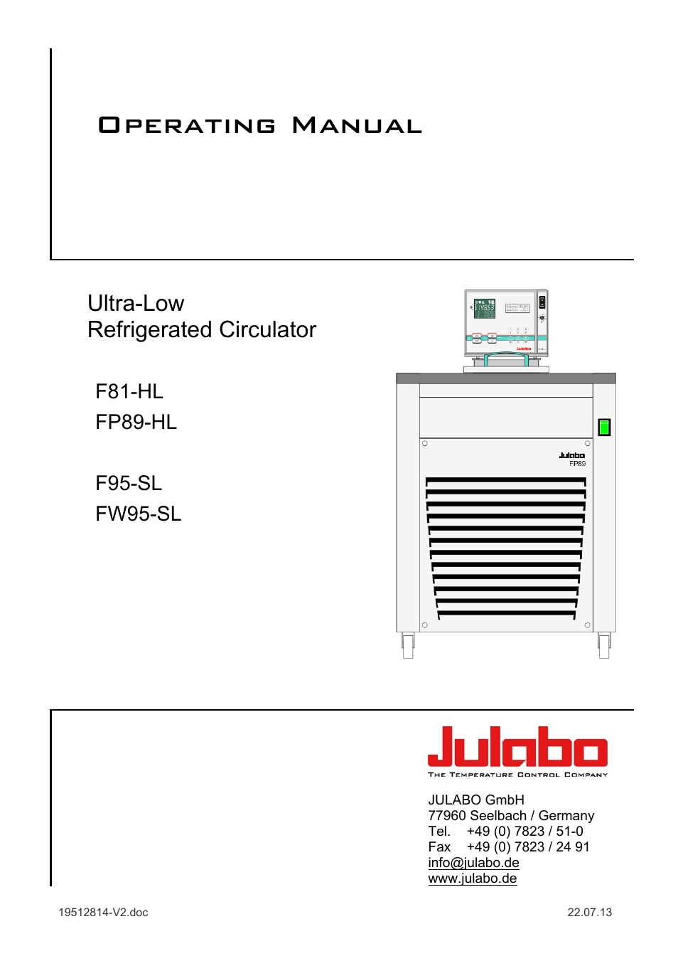 JULABO FW95-SL Ultra-Low Refrigerated Circulator User Manual | 93 pages