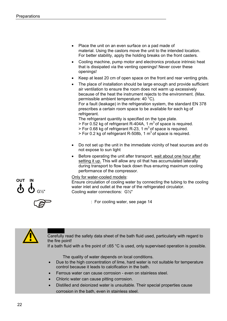 Preparations 5.1. installation, Bath fluids | JULABO FW95-SL Ultra-Low Refrigerated Circulator User Manual | Page 22 / 93
