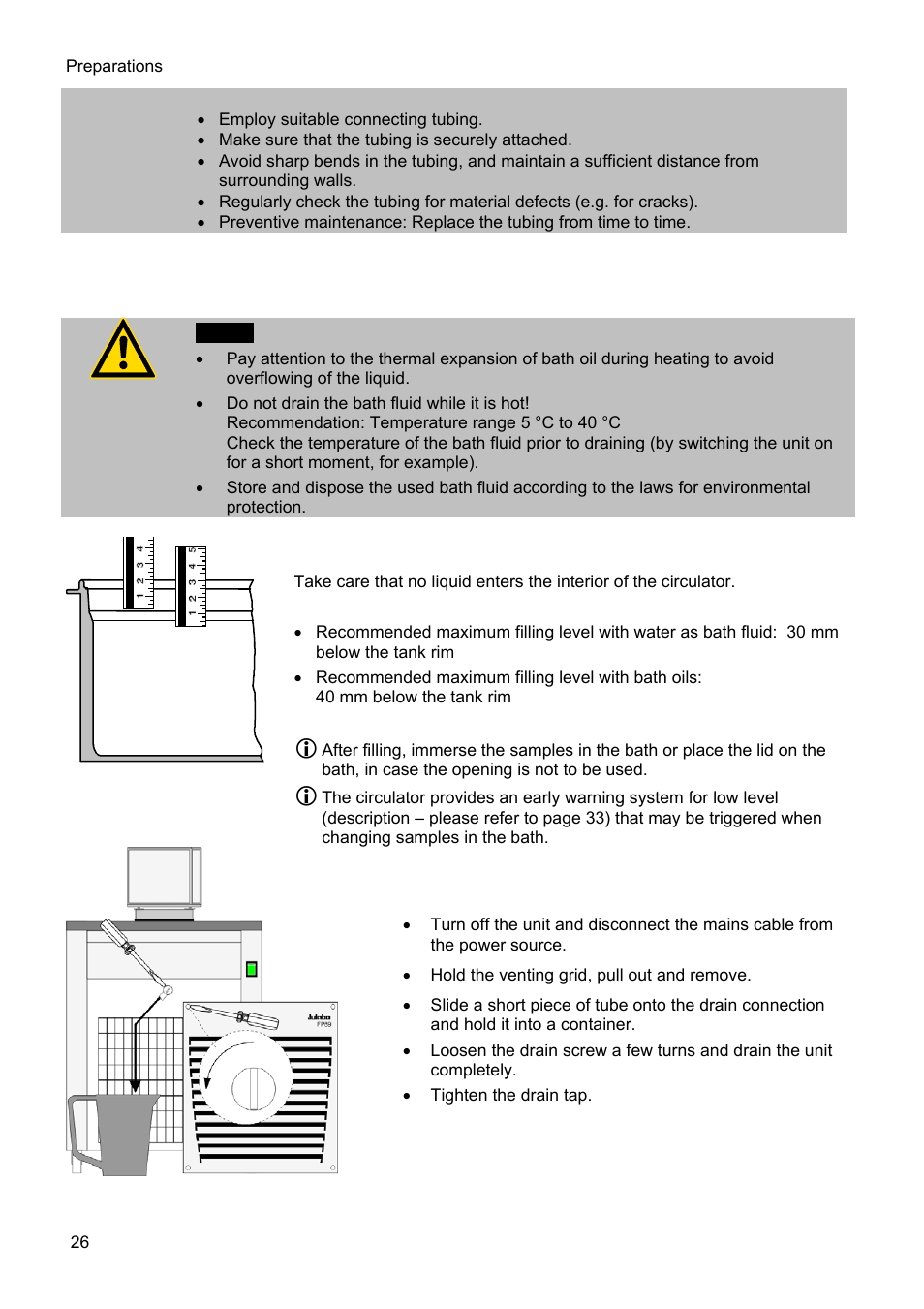 Filling / draining | JULABO FW95-SL Ultra-Low Refrigerated Circulator User Manual | Page 26 / 93