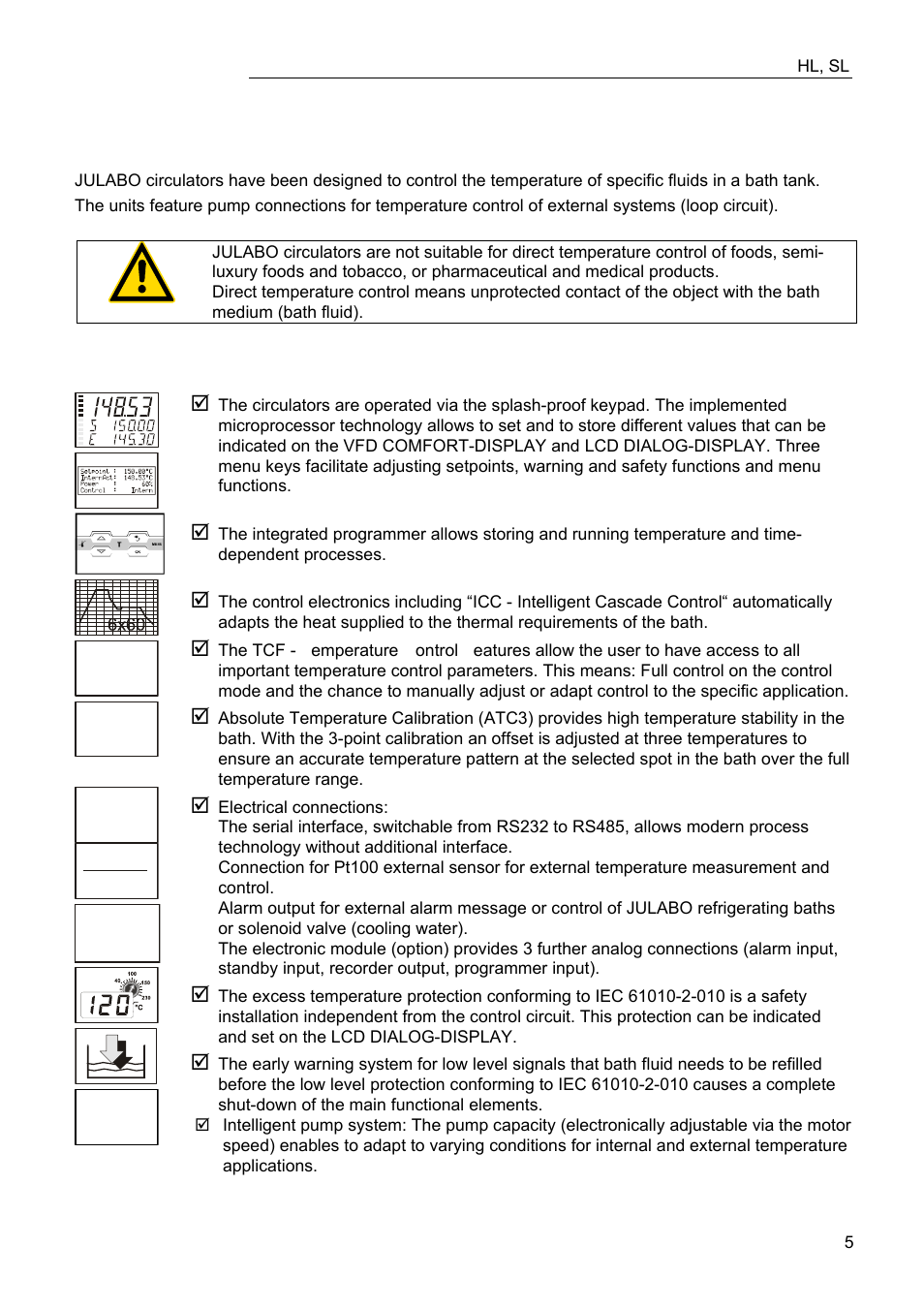 Pt100, Pump | JULABO FW95-SL Ultra-Low Refrigerated Circulator User Manual | Page 5 / 93