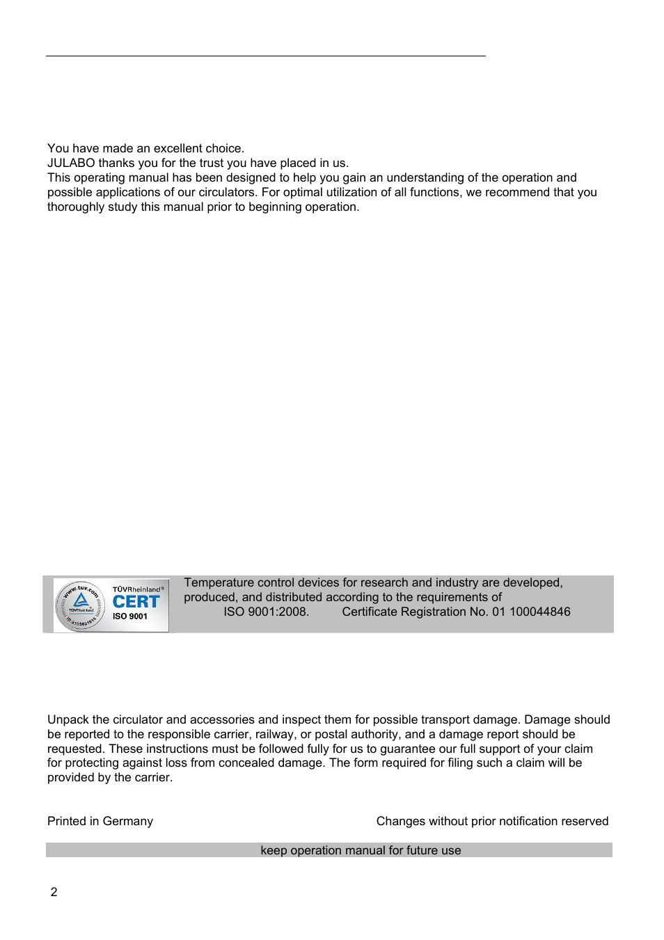 JULABO FPW91-SL Ultra-Low Refrigerated Circulators User Manual | Page 2 / 103