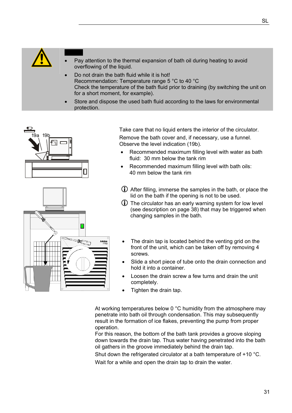 Filling / draining | JULABO FPW91-SL Ultra-Low Refrigerated Circulators User Manual | Page 31 / 103