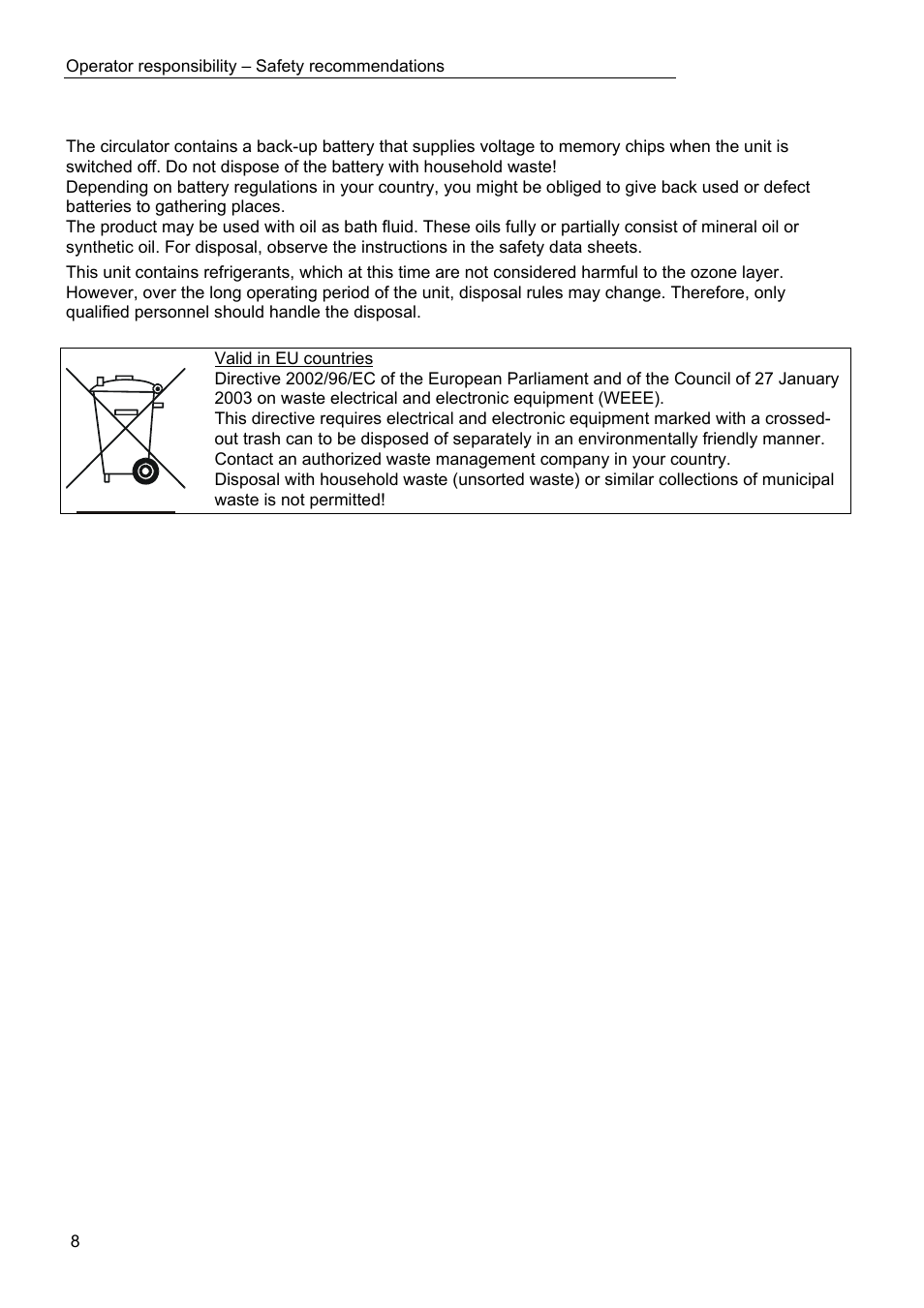 Disposal | JULABO FPW91-SL Ultra-Low Refrigerated Circulators User Manual | Page 8 / 103