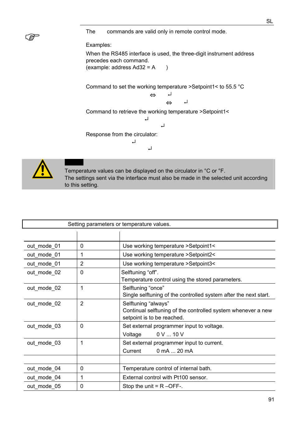List of commands | JULABO FPW91-SL Ultra-Low Refrigerated Circulators User Manual | Page 91 / 103