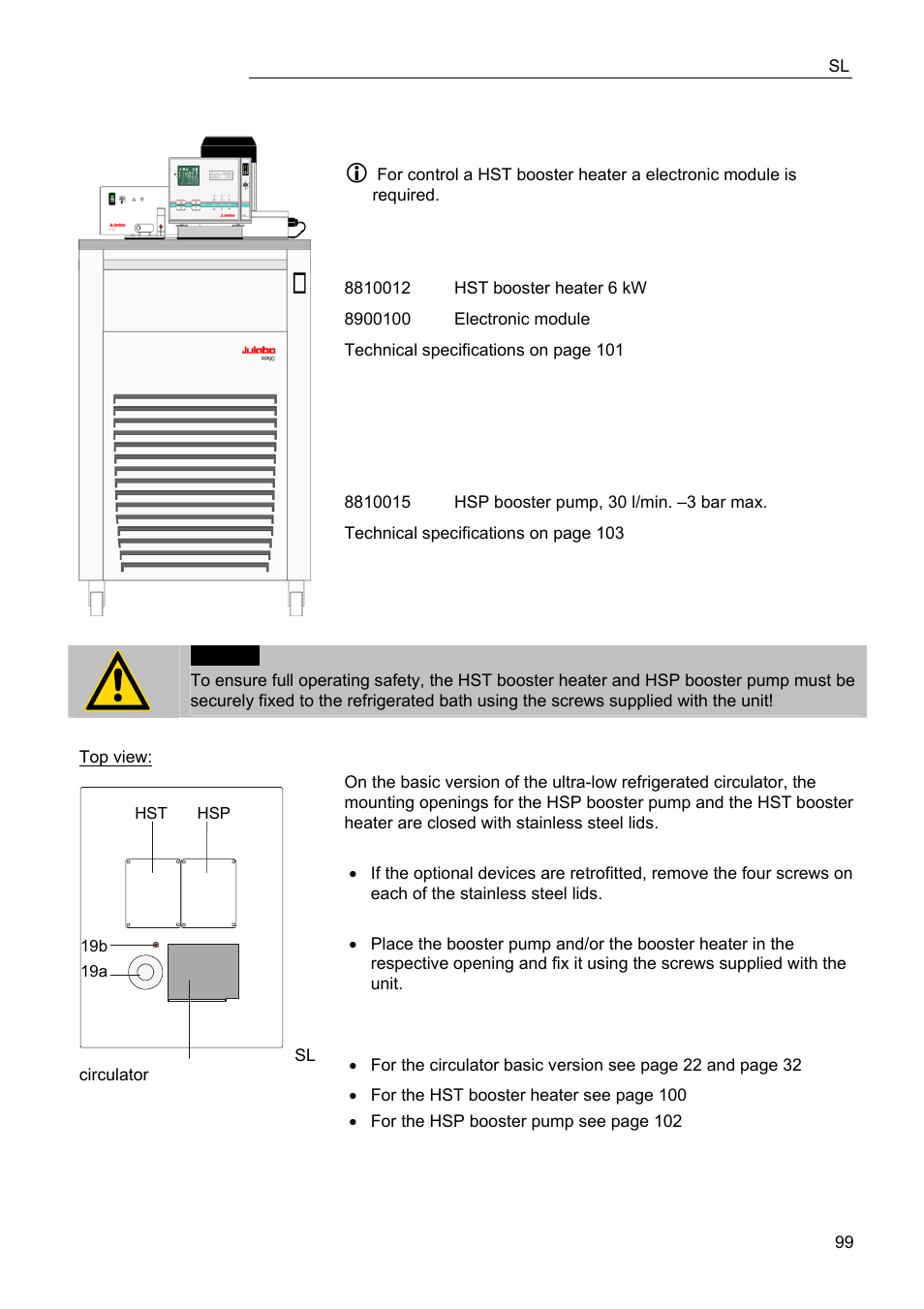 Anhang: hst zusatzheizer und hsp zusatzpumpe | JULABO FPW91-SL Ultra-Low Refrigerated Circulators User Manual | Page 99 / 103