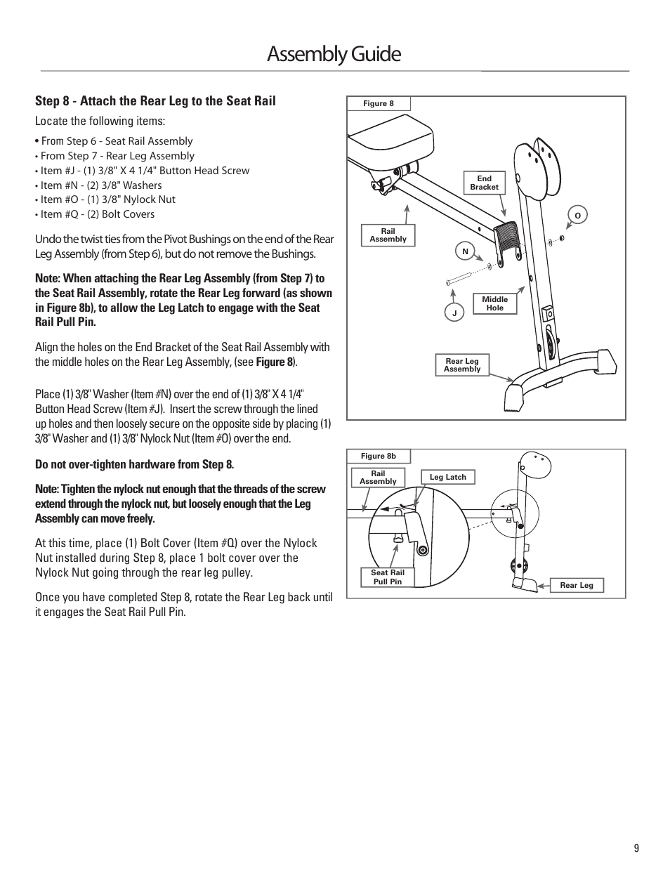 Assembly guide, Step 8 - attach the rear leg to the seat rail | Bowflex Sport Home Gym User Manual | Page 11 / 24