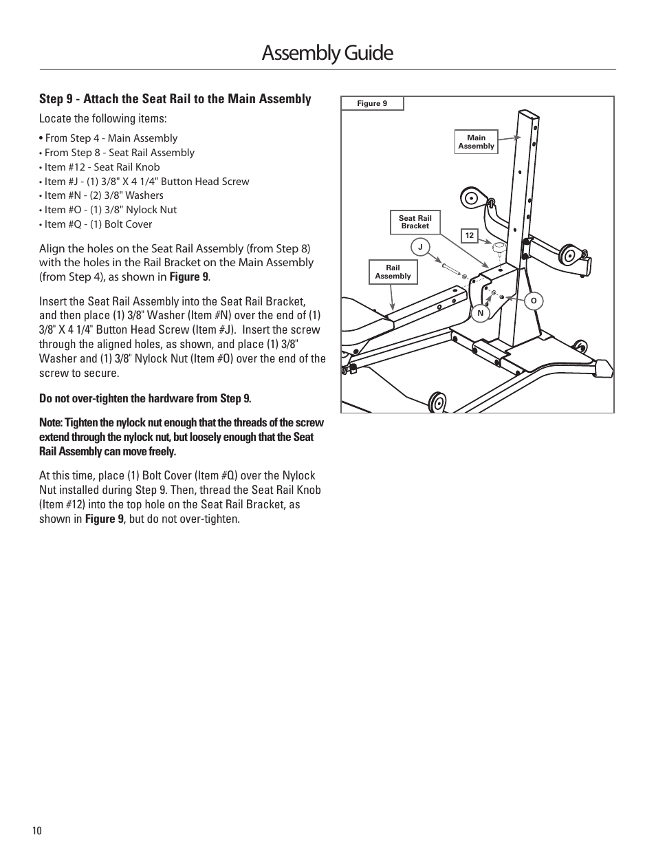 Assembly guide, Step 9 - attach the seat rail to the main assembly | Bowflex Sport Home Gym User Manual | Page 12 / 24