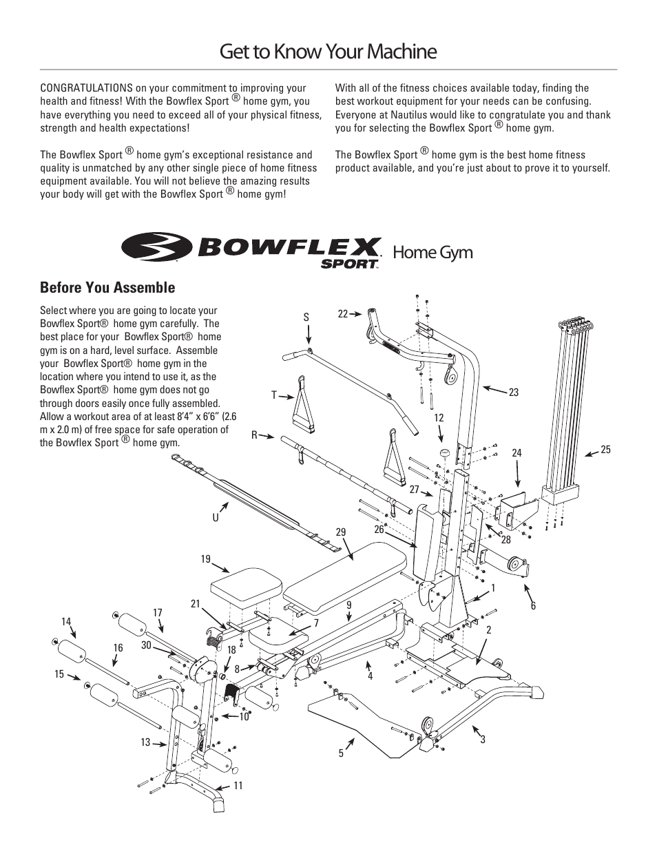 Get to know your machine, Home gym, Before you assemble | Bowflex Sport Home Gym User Manual | Page 4 / 24