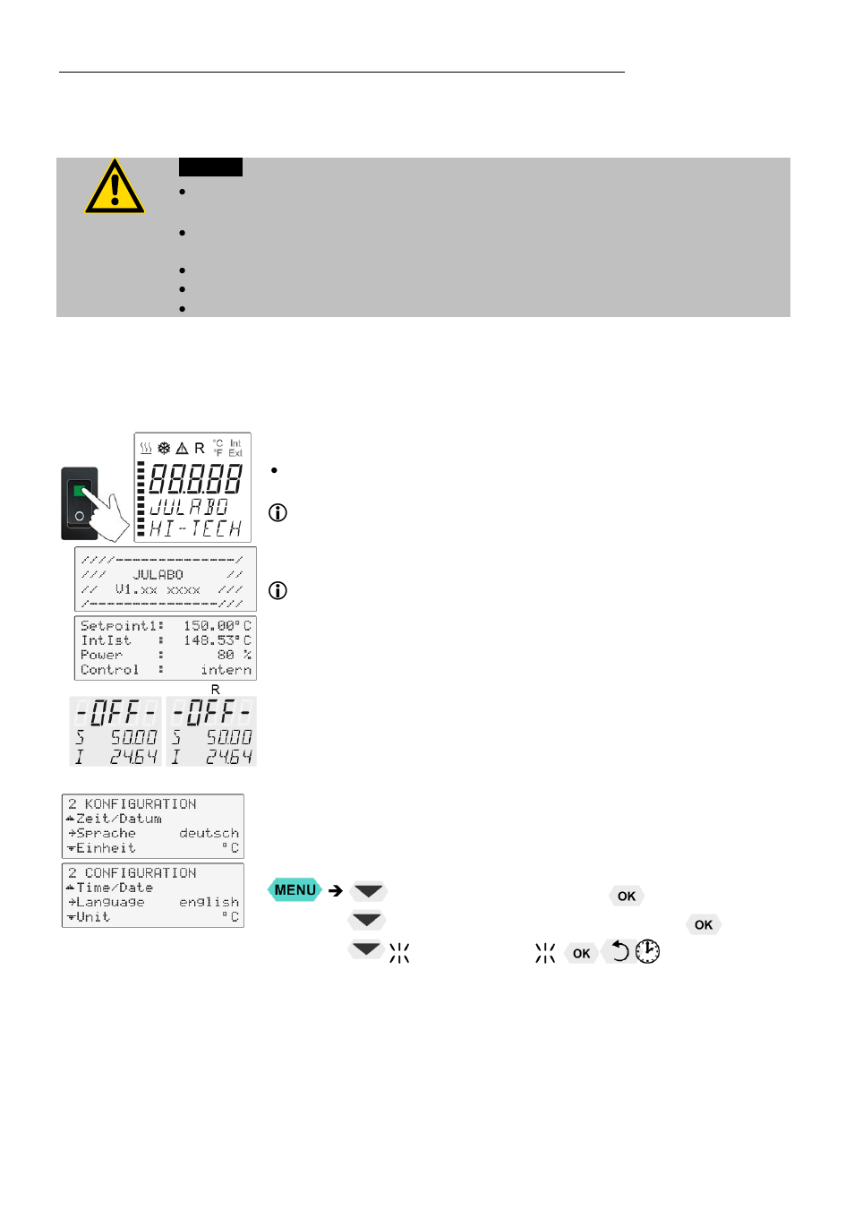 Operating procedures 6.1. power connection, Switching on / selecting the language | JULABO SL-26 Heating Circulators User Manual | Page 24 / 89