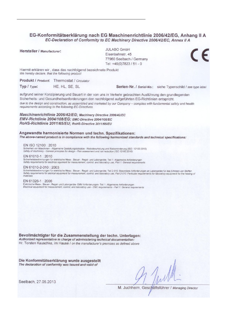 Ec conformity | JULABO SE-Z Heating Circulators User Manual | Page 8 / 78