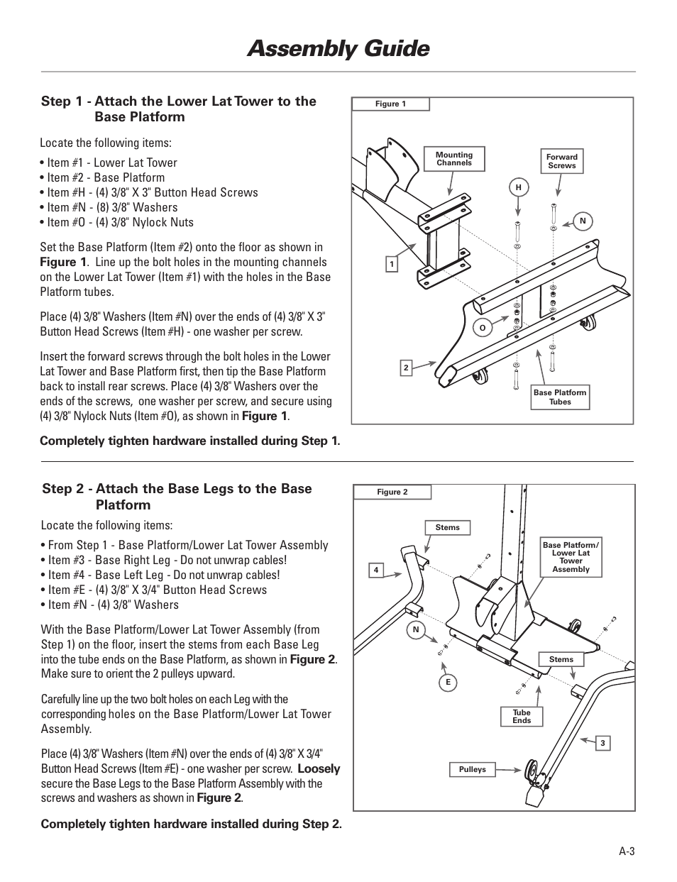 Assembly guide, Step 2 - attach the base legs to the base platform | Bowflex Elite™ Plus home gym User Manual | Page 5 / 94