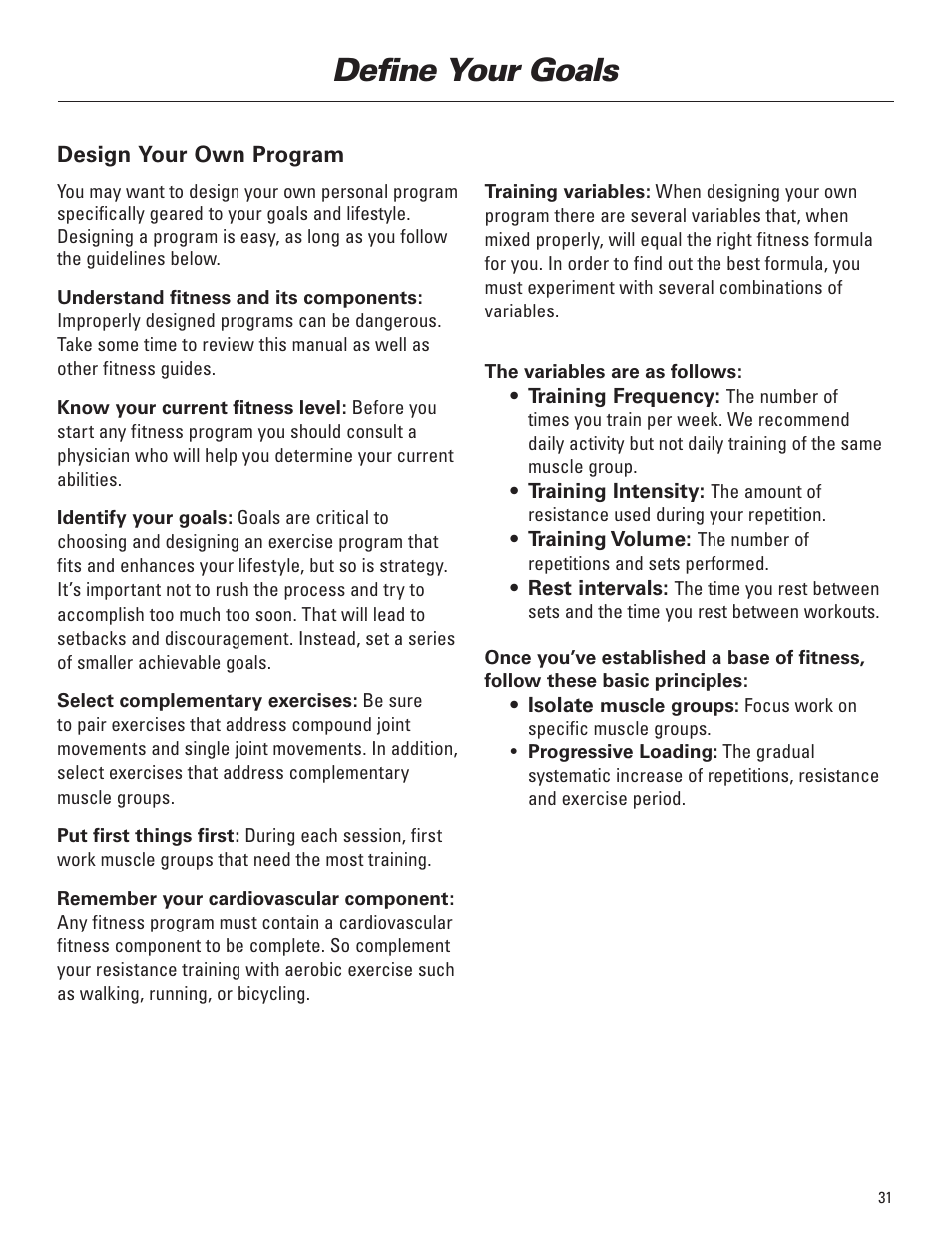 Define your goals | Bowflex Elite™ Plus home gym User Manual | Page 55 / 94