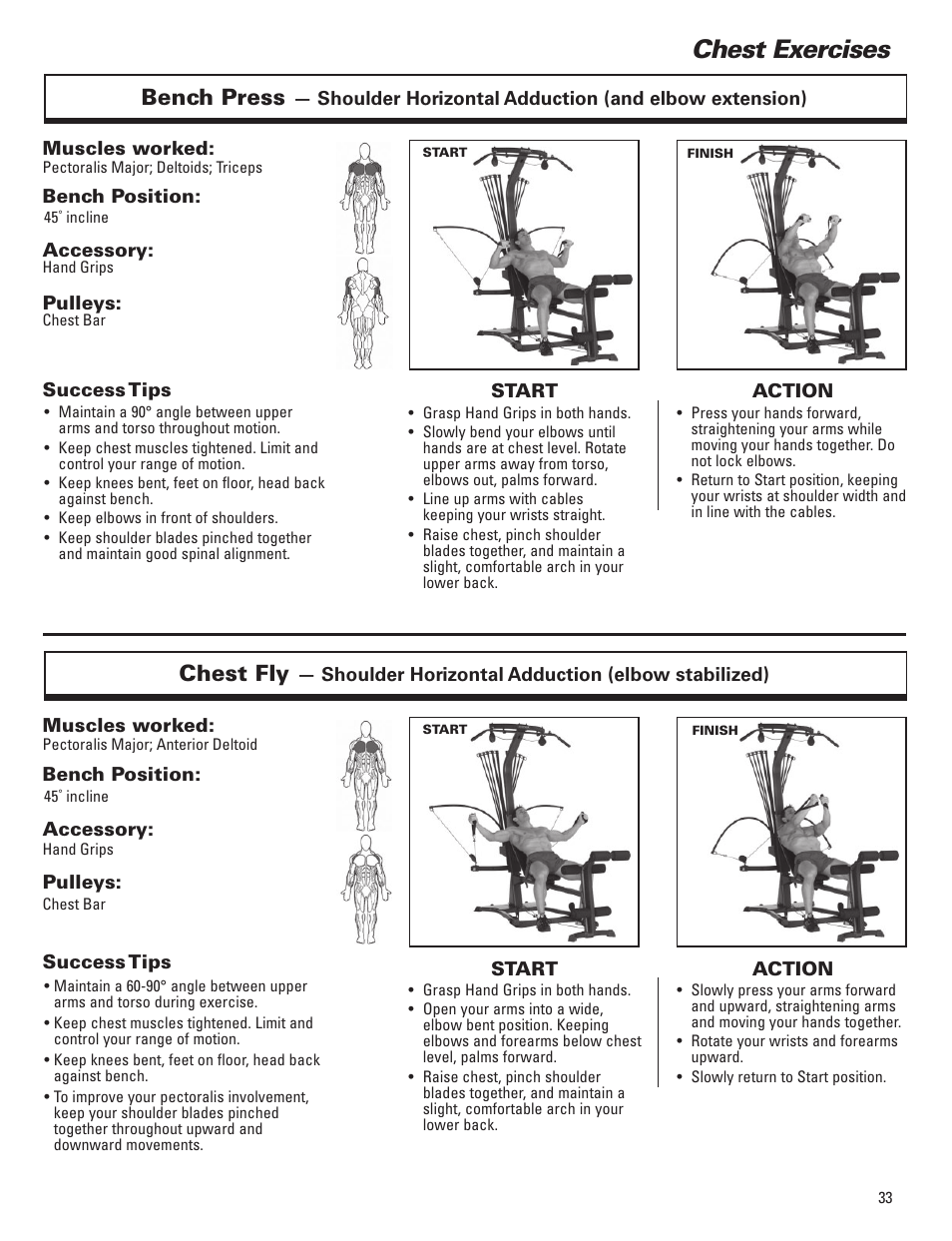 Chest exercises, Bench press, Chest fly | Bowflex Elite™ Plus home gym User Manual | Page 57 / 94