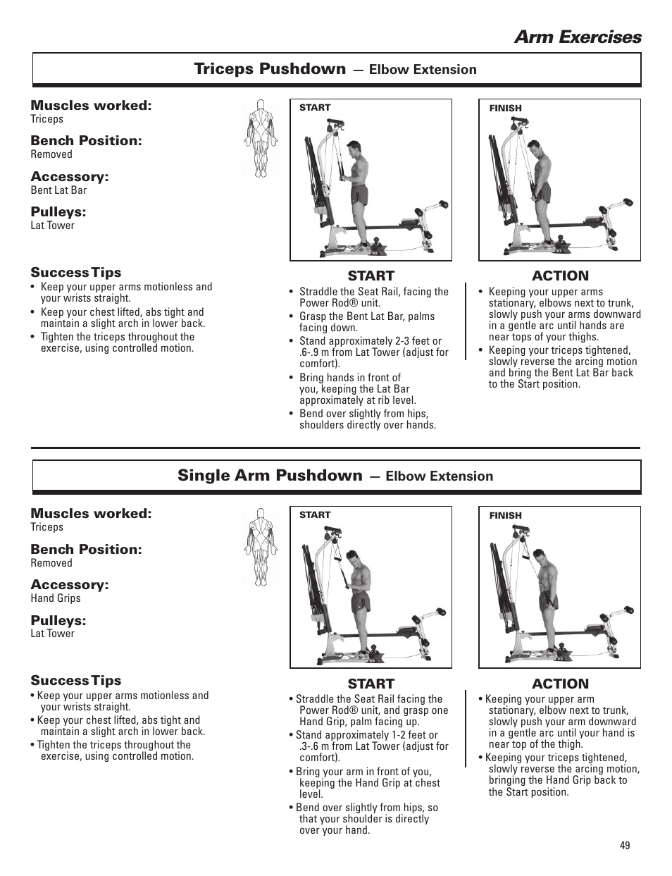 Arm exercises, Triceps pushdown, Single arm pushdown | Bowflex Elite™ Plus home gym User Manual | Page 73 / 94