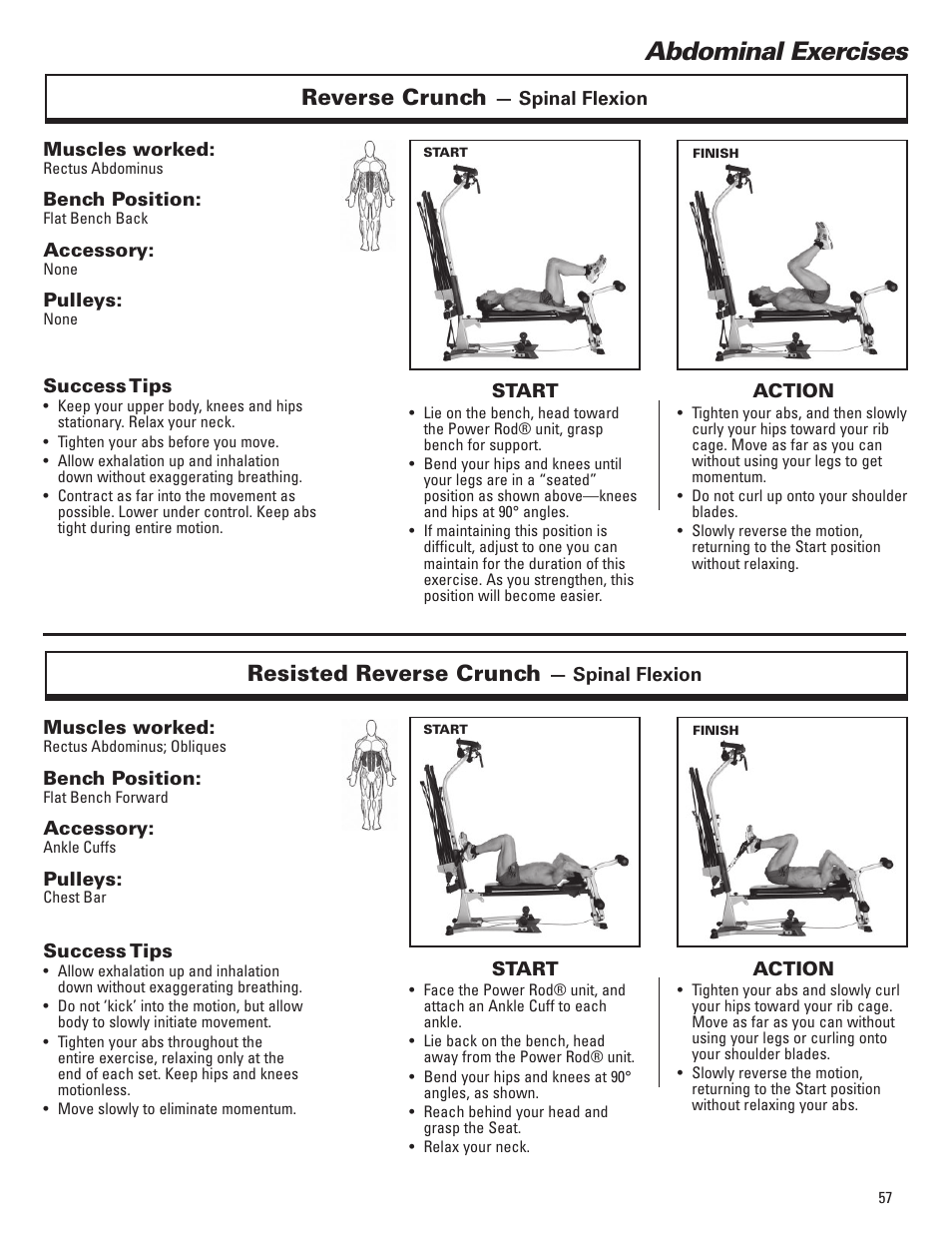 Abdominal exercises, Reverse crunch, Resisted reverse crunch | Bowflex Elite™ Plus home gym User Manual | Page 81 / 94