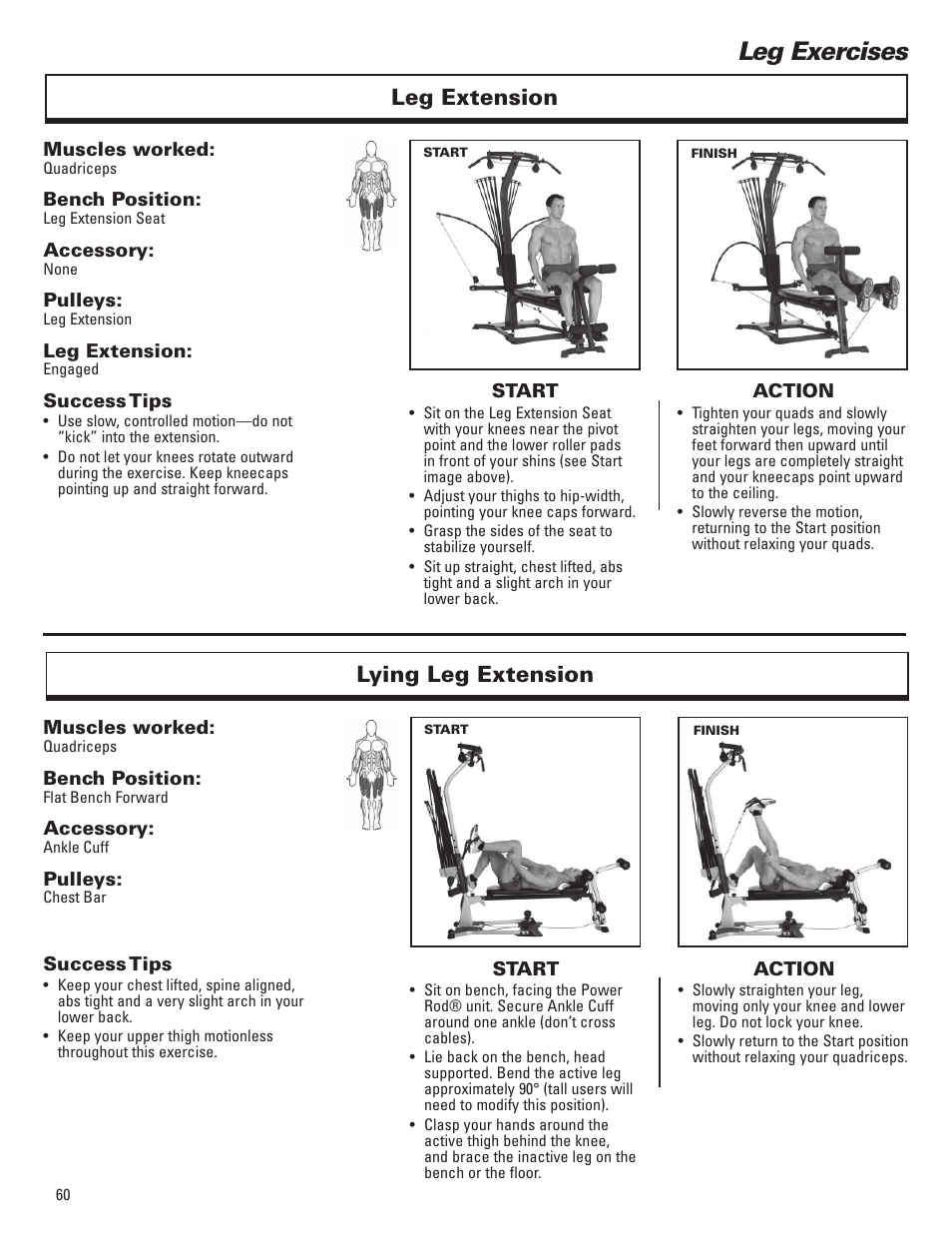 Leg exercises, Leg extension, Lying leg extension | Bowflex Elite™ Plus home gym User Manual | Page 84 / 94