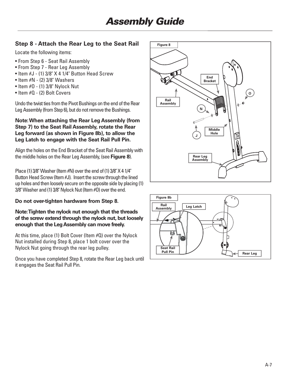 Assembly guide, Step 8 - attach the rear leg to the seat rail | Bowflex Elite™ Plus home gym User Manual | Page 9 / 94