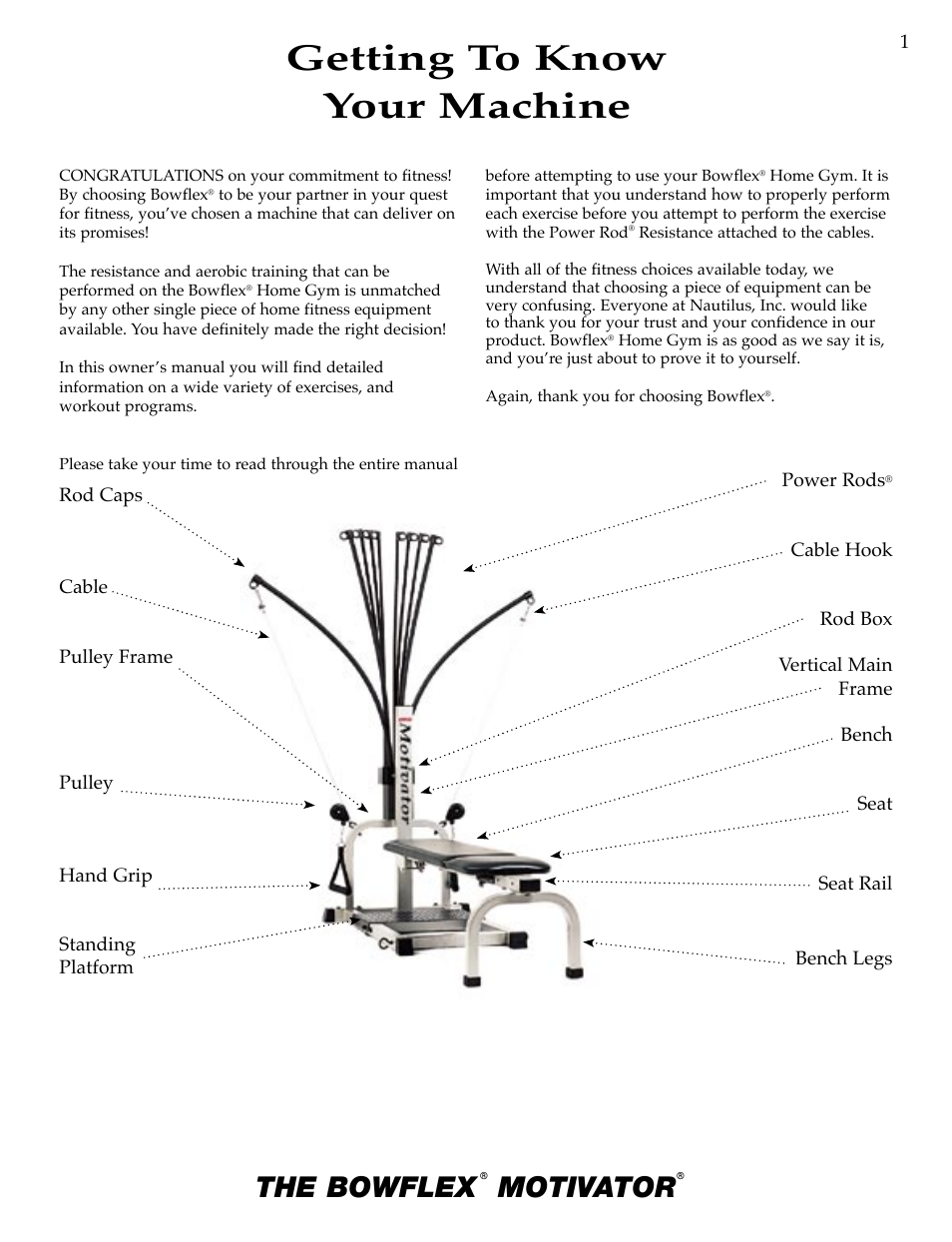 Getting to know your machine, The bowflex motivator | Bowflex Motivator Strength Training System User Manual | Page 3 / 48