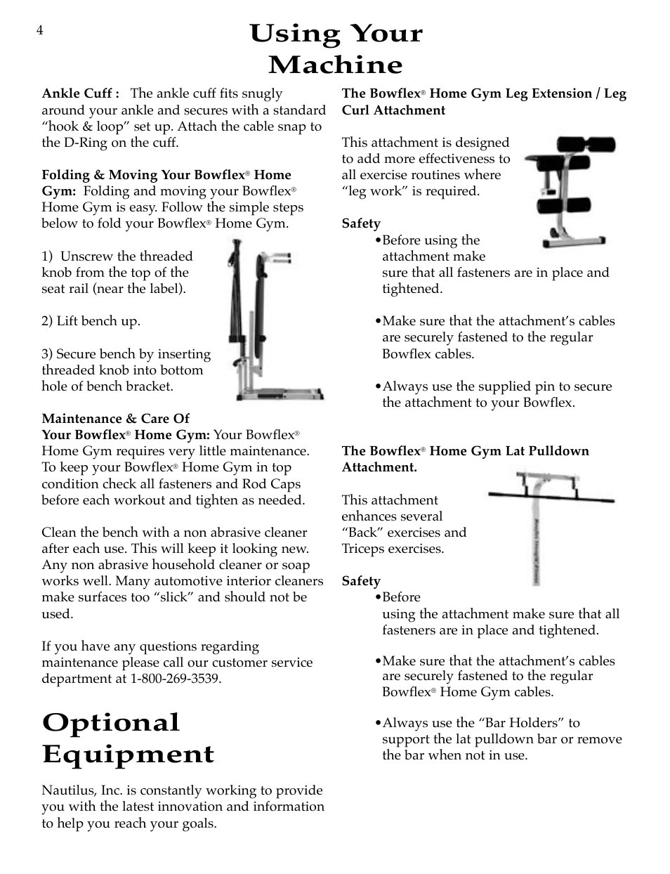 Optional equipment, Using your machine | Bowflex Motivator Strength Training System User Manual | Page 6 / 48