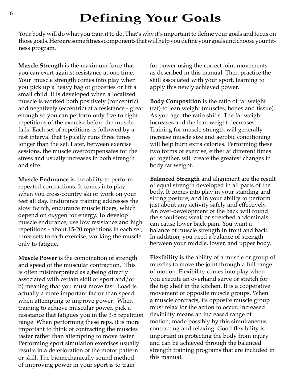 Defining your goals | Bowflex Motivator Strength Training System User Manual | Page 8 / 48