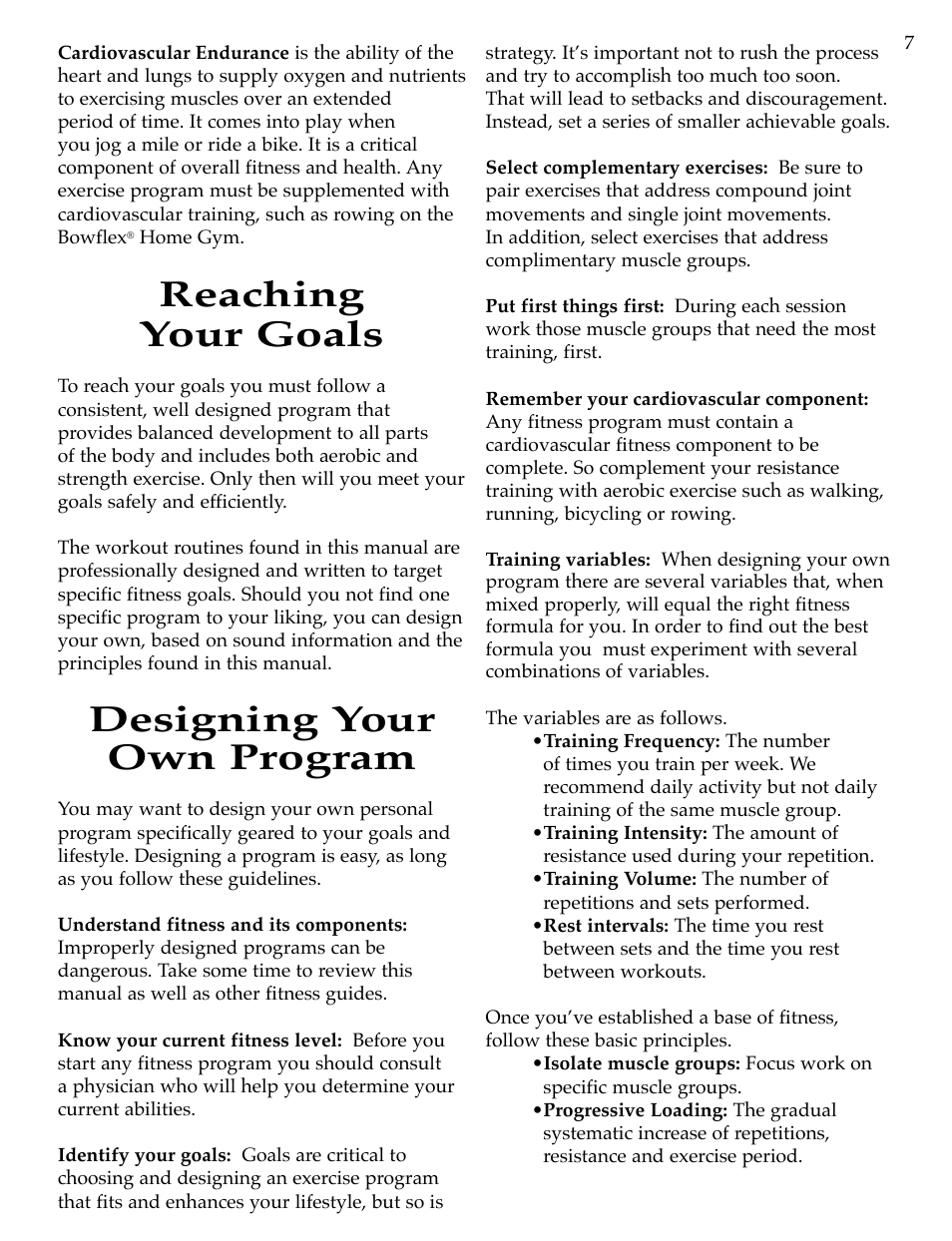 Reaching your goals, Designing your own program | Bowflex Motivator Strength Training System User Manual | Page 9 / 48