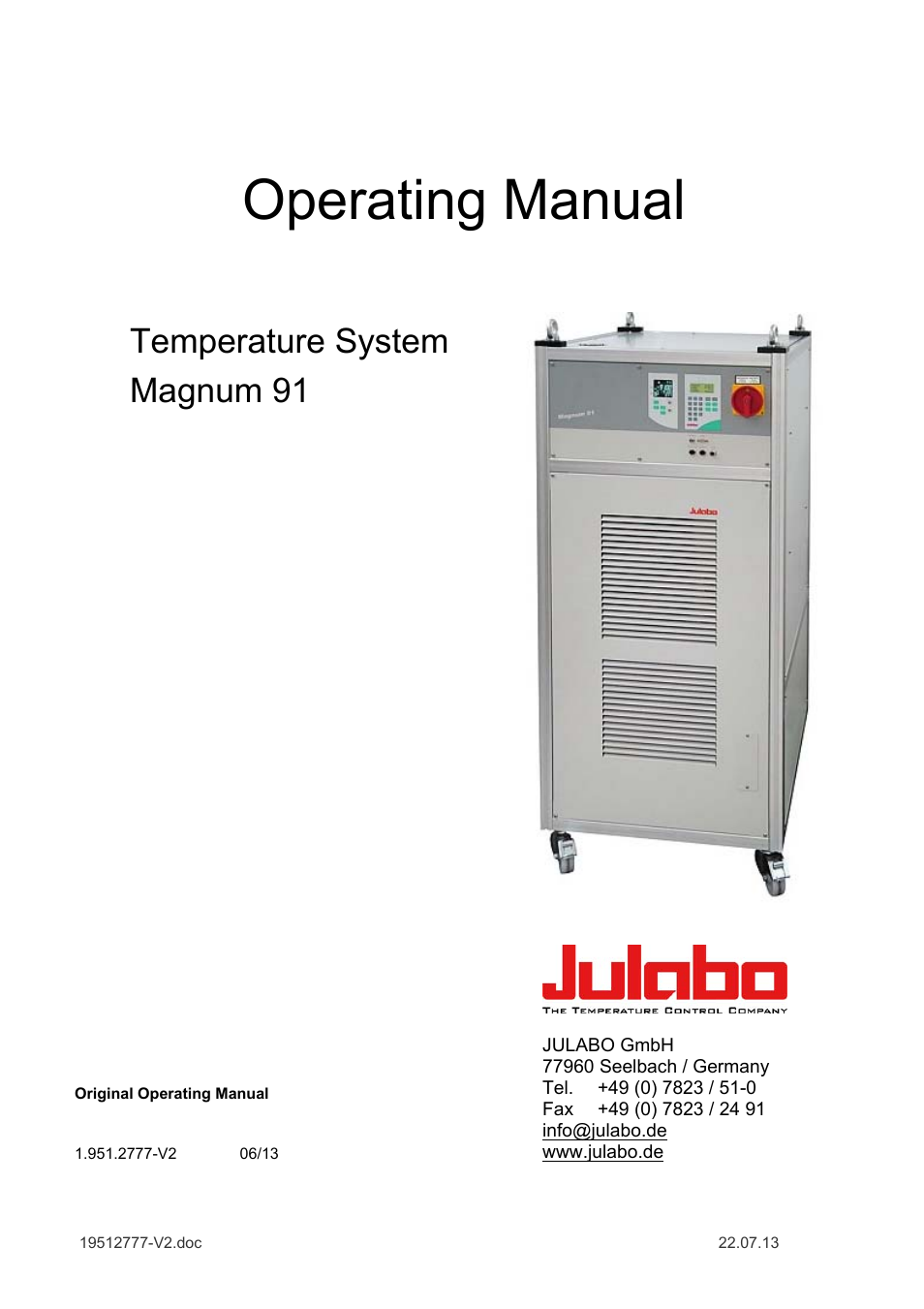 JULABO Magnum 91 Temperature System User Manual | 77 pages