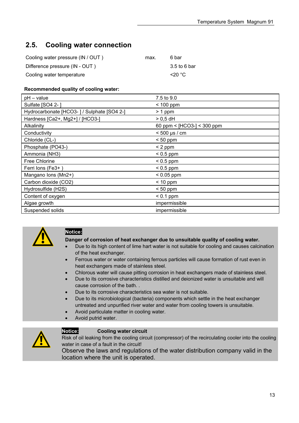 Cooling water connection | JULABO Magnum 91 Temperature System User Manual | Page 13 / 77