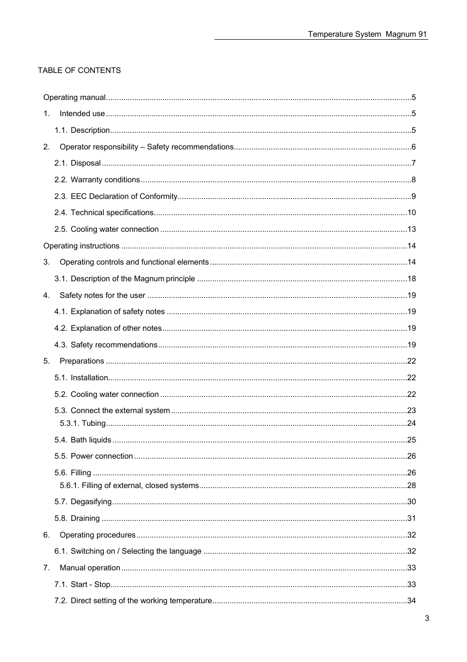 JULABO Magnum 91 Temperature System User Manual | Page 3 / 77