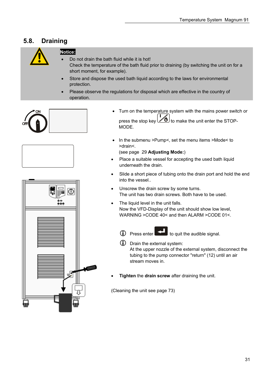 Draining, S 20.00 p x.xx | JULABO Magnum 91 Temperature System User Manual | Page 31 / 77