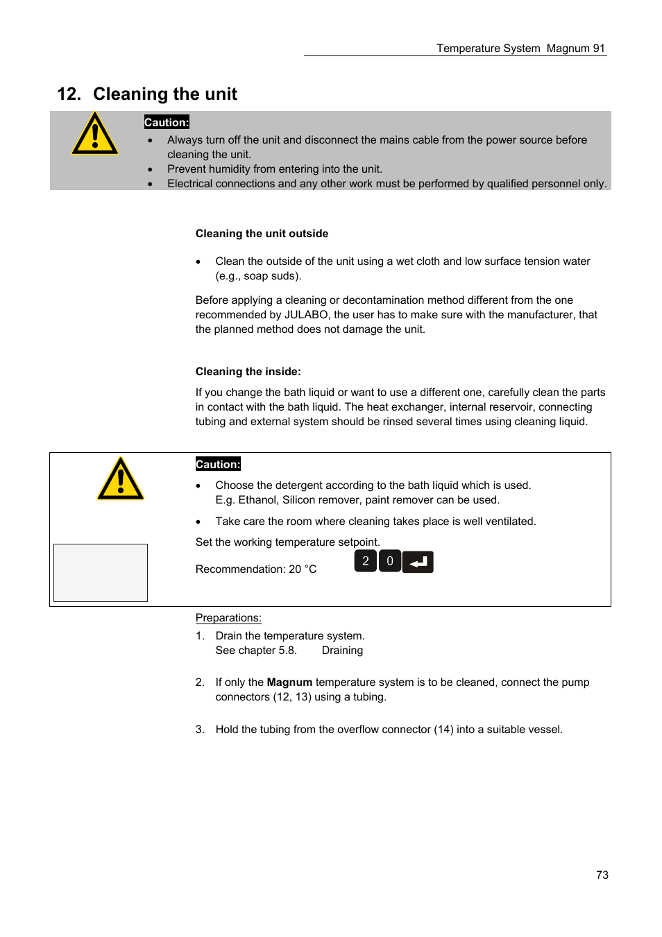 Cleaning the unit, S 20.00 e | JULABO Magnum 91 Temperature System User Manual | Page 73 / 77