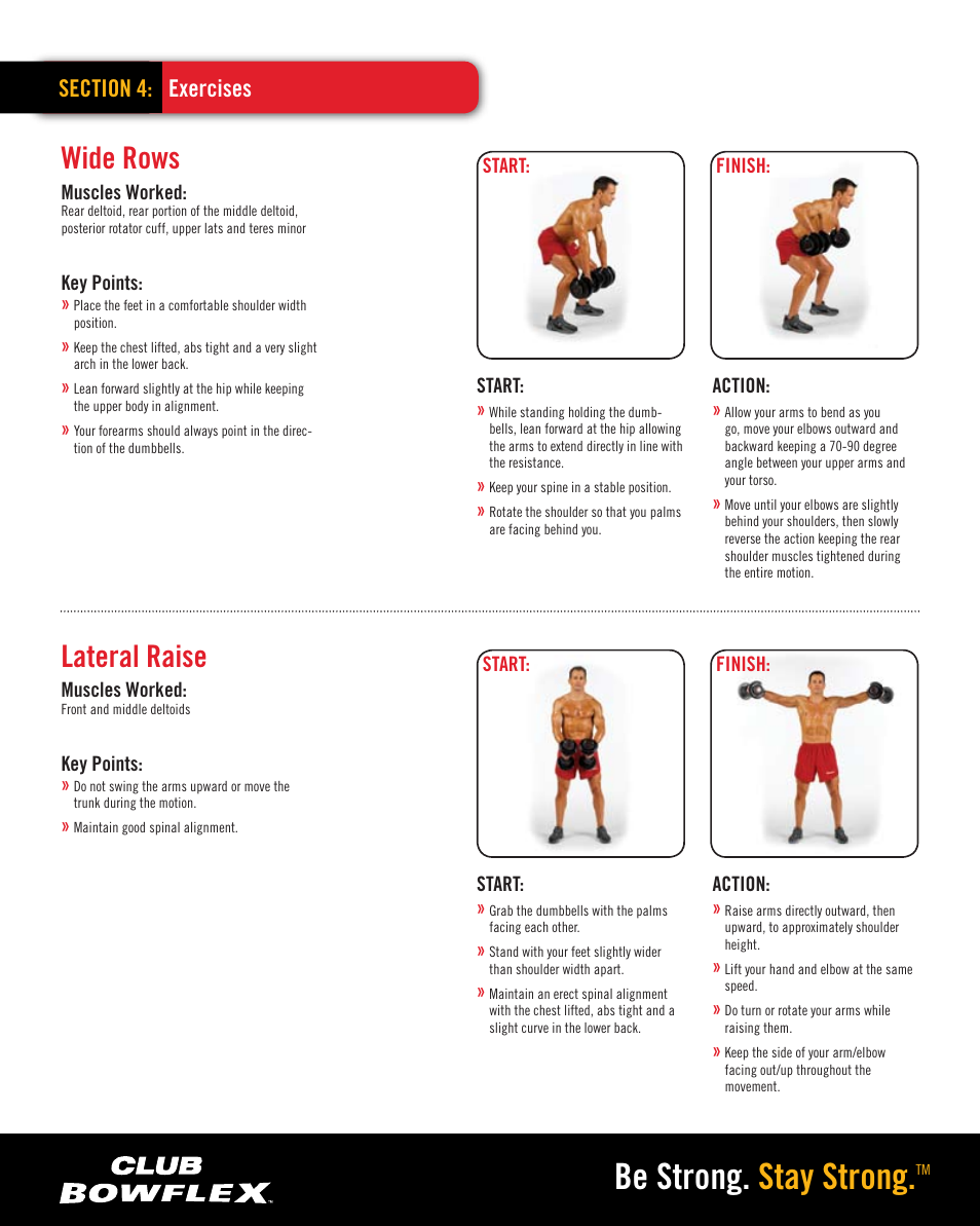 Be strong. stay strong, Wide rows, Lateral raise | Bowflex SELECTTECH 552 User Manual | Page 5 / 7