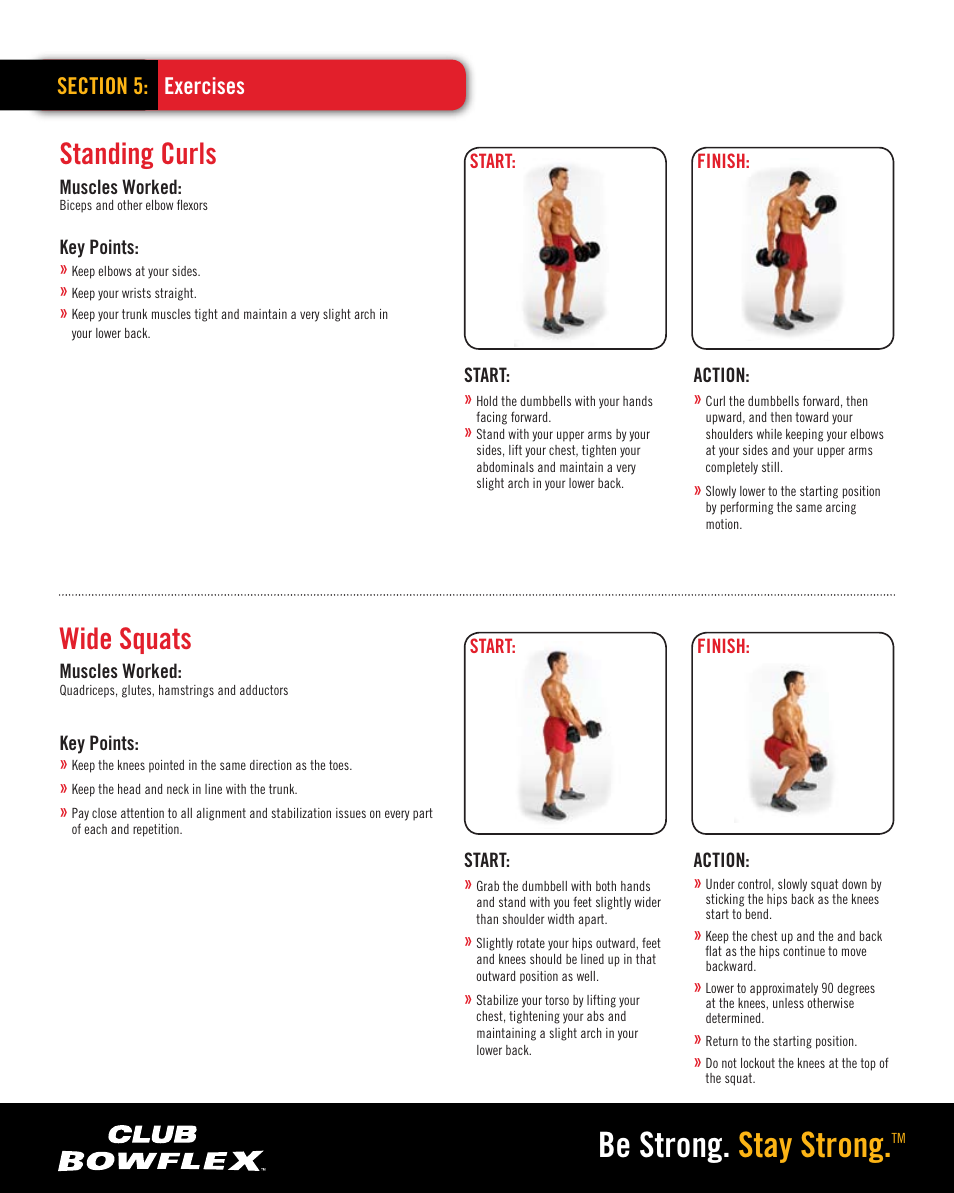 Be strong. stay strong, Standing curls, Wide squats | Bowflex SELECTTECH 552 User Manual | Page 7 / 7