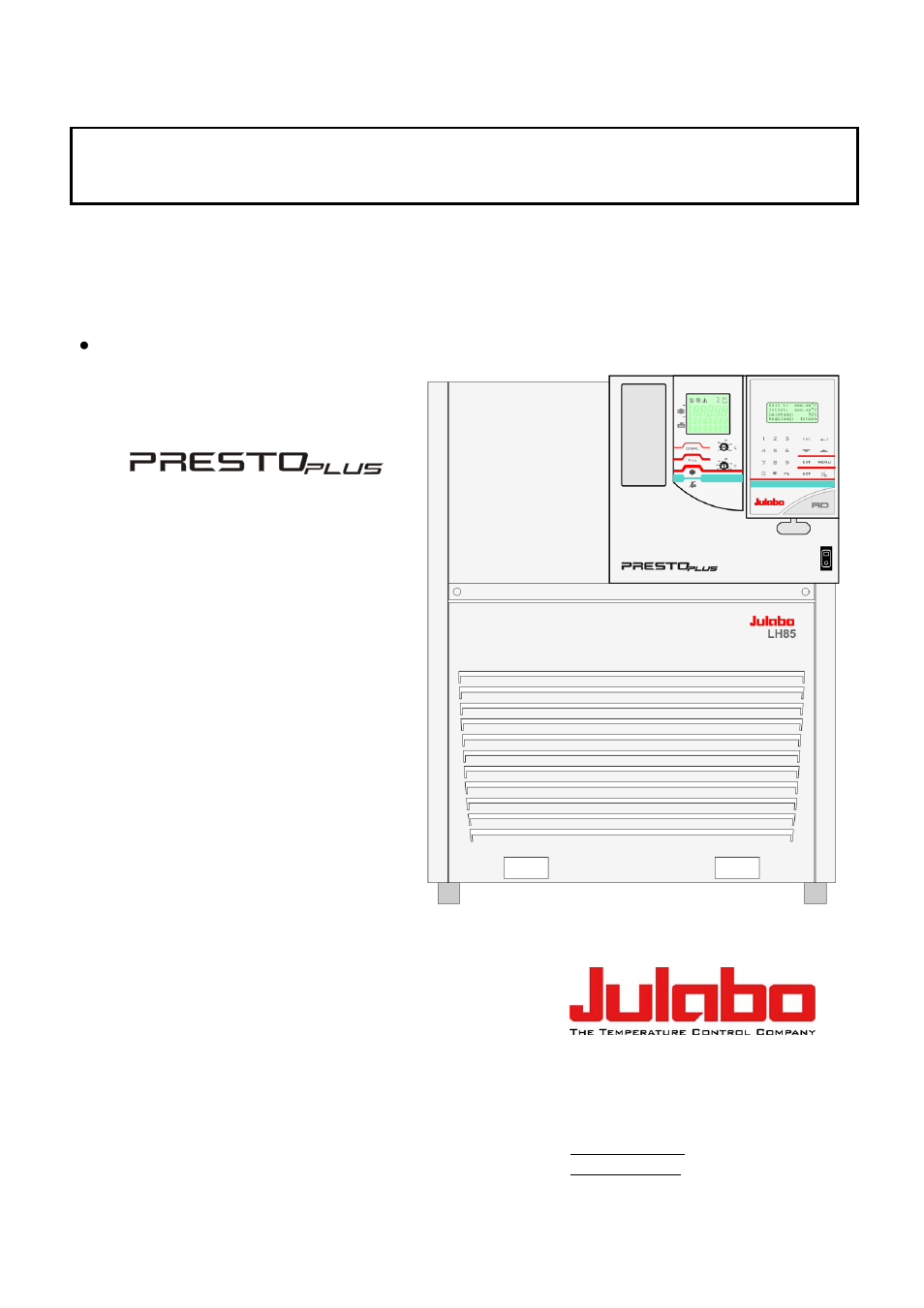 JULABO LH 85 High Dynamic Temperature System User Manual | 78 pages