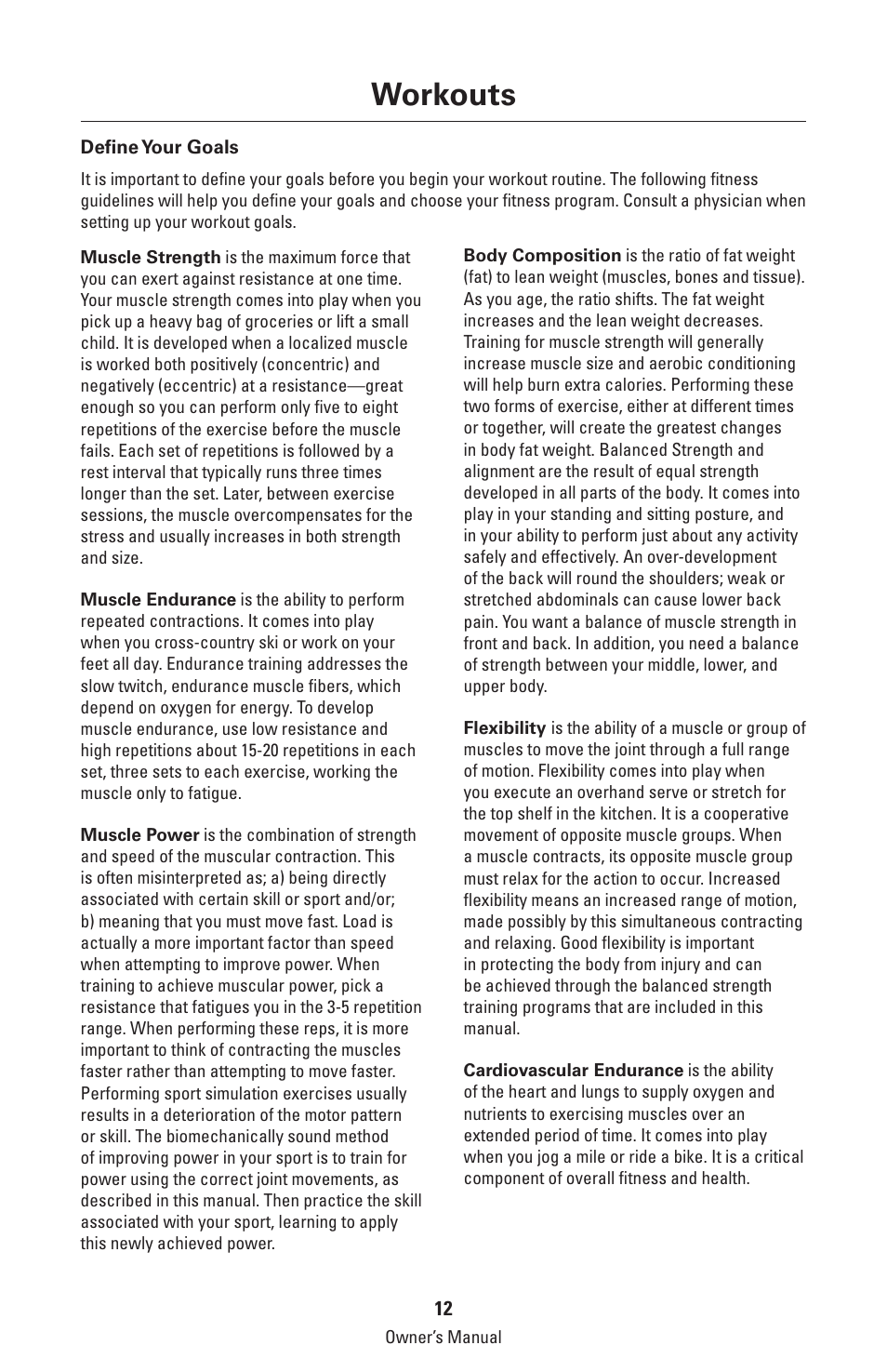 Workouts | Bowflex Classic Home Gym User Manual | Page 12 / 36