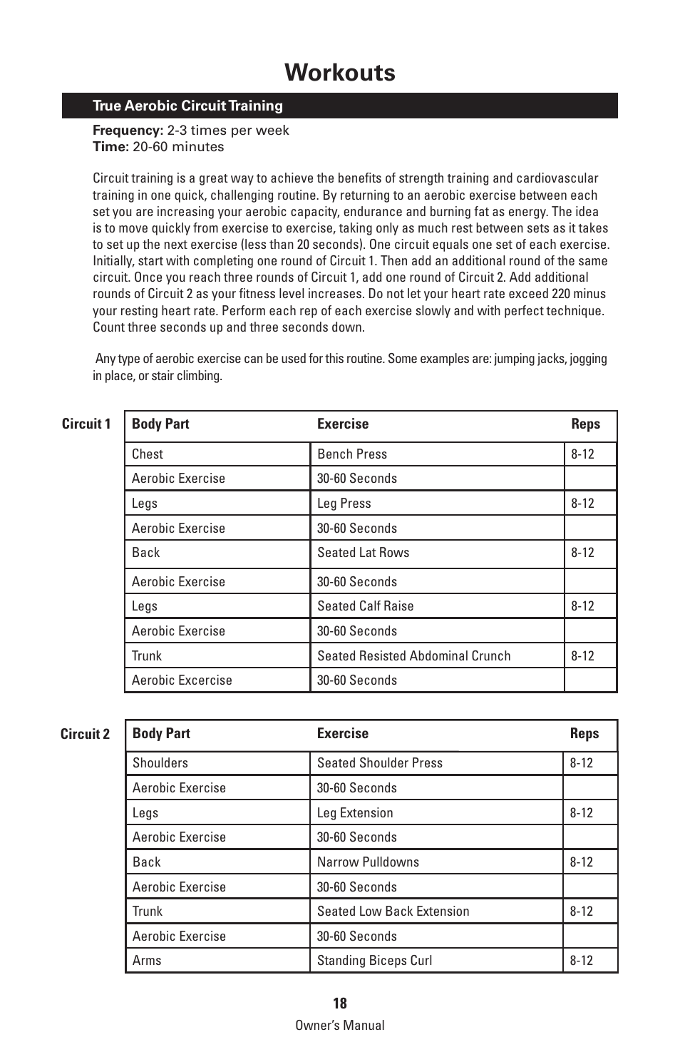 Workouts | Bowflex Classic Home Gym User Manual | Page 18 / 36
